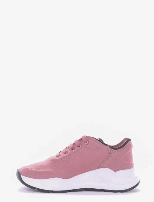 sneakers fondo in gomma e soletto interno in vera pelle. Tomaia in bellissimo tessuto in lycra rosa