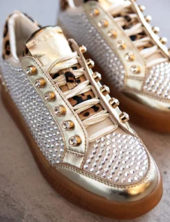 Sneakers tacco 1cm laminato oro