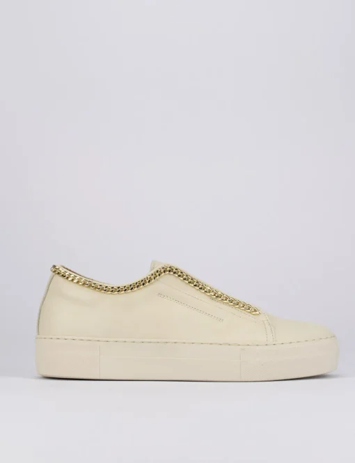 Sneakers tacco 1cm pelle beige