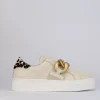 Sneakers tacco 1cm pelle beige