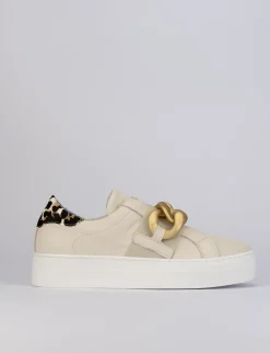 Sneakers tacco 1cm pelle beige