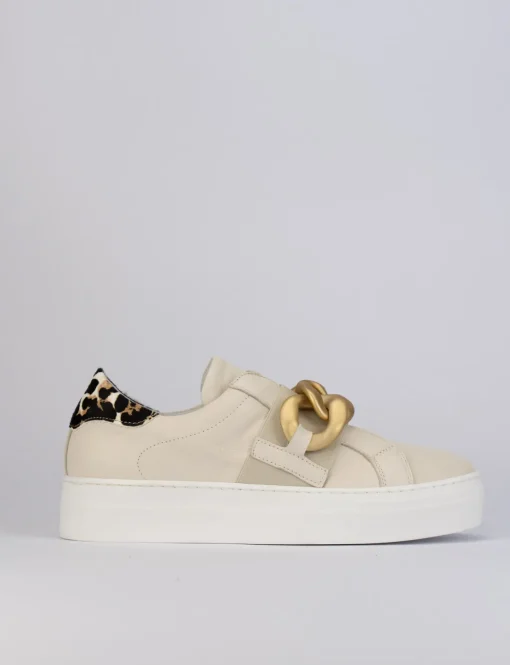 Sneakers tacco 1cm pelle beige