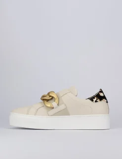 Sneakers tacco 1cm pelle beige