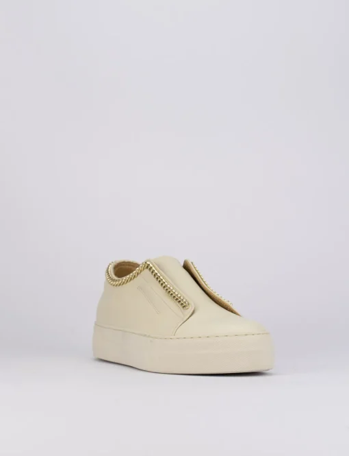 Sneakers tacco 1cm pelle beige