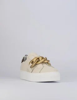 Sneakers tacco 1cm pelle beige