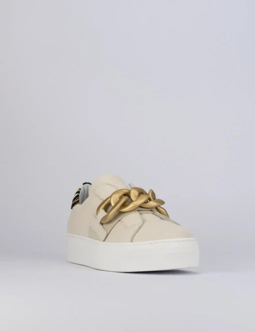 Sneakers tacco 1cm pelle beige