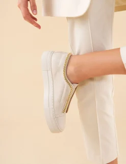 Sneakers tacco 1cm pelle beige