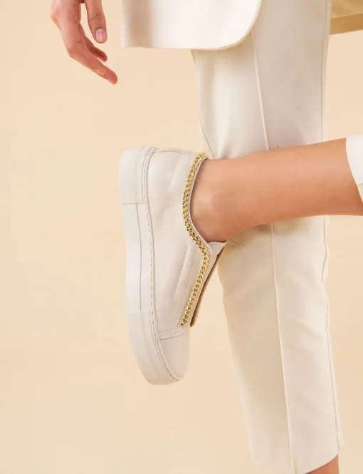 Sneakers tacco 1cm pelle beige