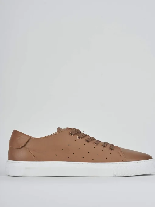 Sneakers tacco 1cm pelle marrone