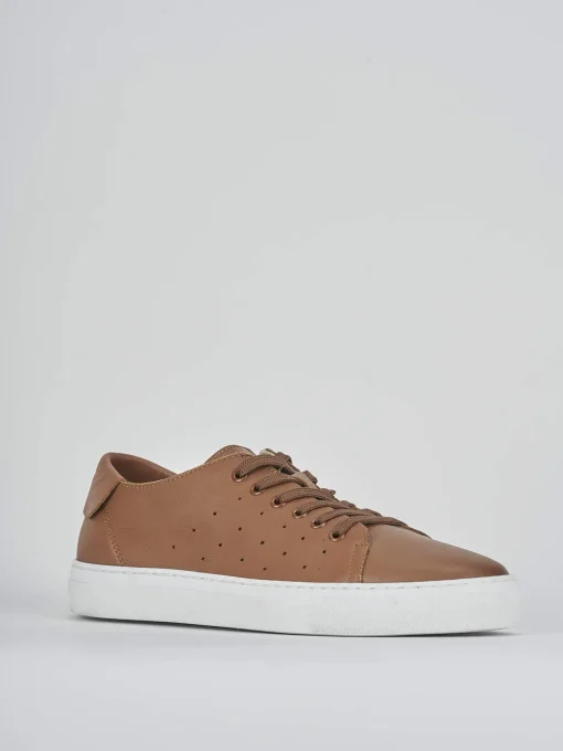 Sneakers tacco 1cm pelle marrone