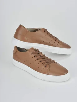 Sneakers tacco 1cm pelle marrone