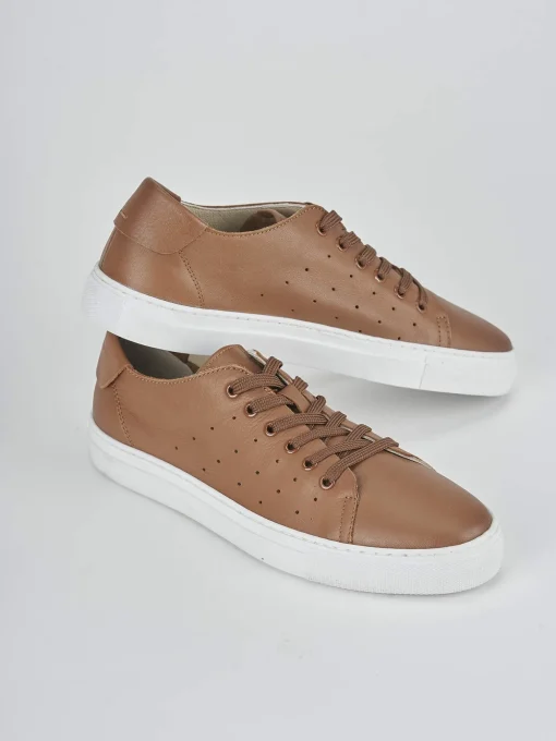 Sneakers tacco 1cm pelle marrone