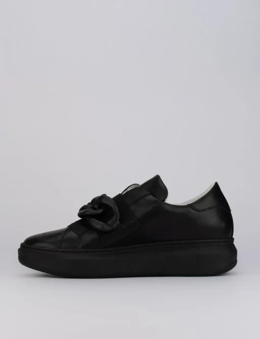 Sneakers tacco 1cm pelle nero