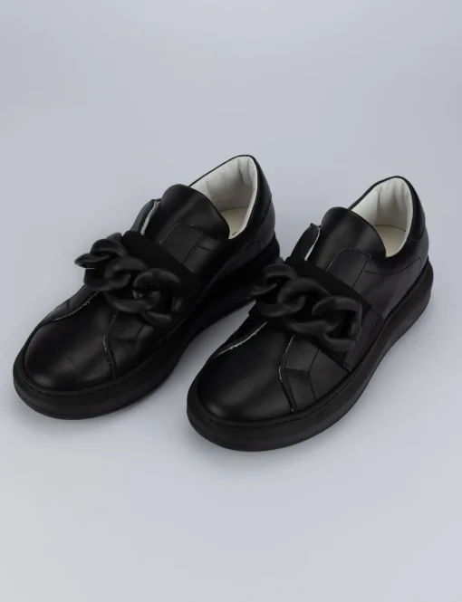 Sneakers tacco 1cm pelle nero