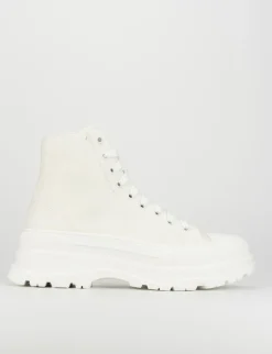 Sneakers tacco 1cm tela bianco