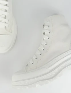 Sneakers tacco 1cm tela bianco