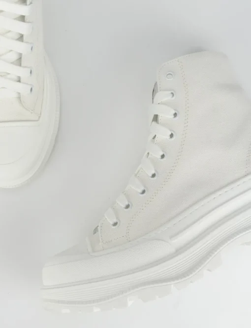 Sneakers tacco 1cm tela bianco