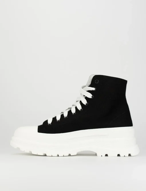 Sneakers tacco 1cm tela nero