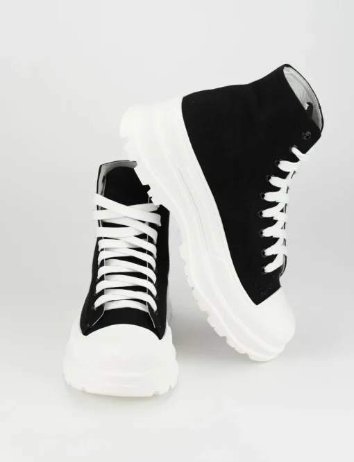 Sneakers tacco 1cm tela nero