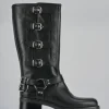 Stivale biker tacco 5 cm nero pelle