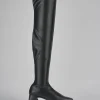 Stivale scosciato tacco 5cm nero pelle