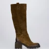 Stivale tacco 8 cm marrone camoscio