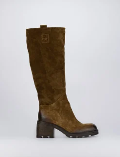 Stivale tacco 8 cm marrone camoscio