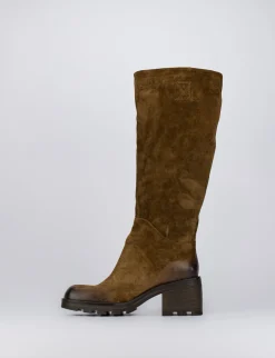 Stivale tacco 8 cm marrone camoscio