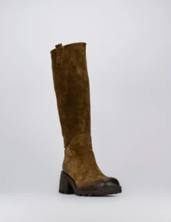 Stivale tacco 8 cm marrone camoscio