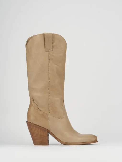 Stivale tacco 8 cm beige pelle