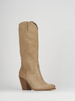 Stivale tacco 8 cm beige pelle
