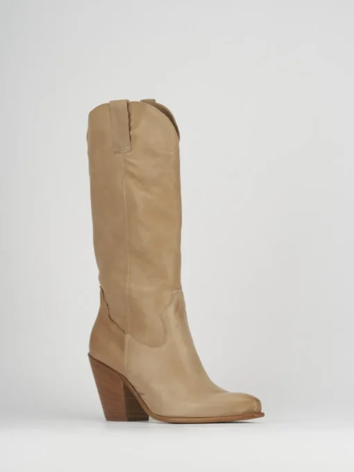 Stivale tacco 8 cm beige pelle