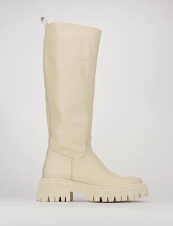 Stivale tacco 1 cm bianco pelle
