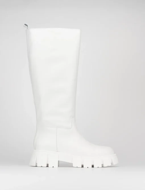 Stivale tacco 1 cm bianco pelle
