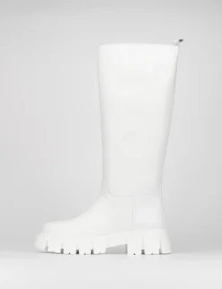 Stivale tacco 1 cm bianco pelle
