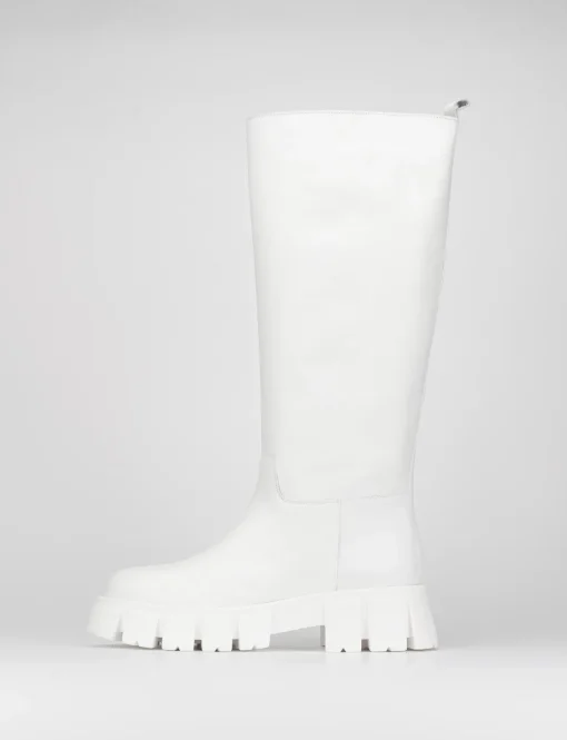 Stivale tacco 1 cm bianco pelle