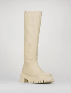 Stivale tacco 1 cm bianco pelle