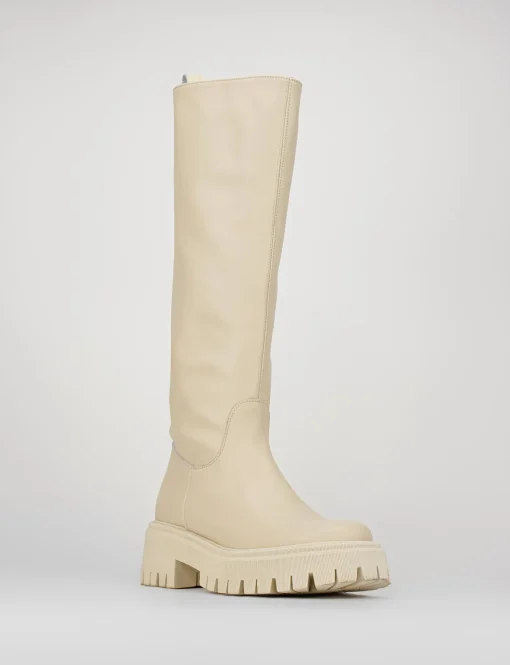 Stivale tacco 1 cm bianco pelle