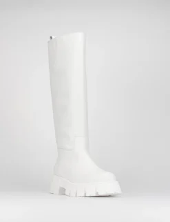 Stivale tacco 1 cm bianco pelle