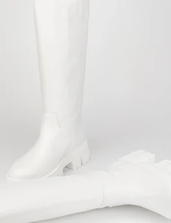 Stivale tacco 1 cm bianco pelle