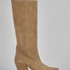 Stivale tacco 7 cm marrone camoscio