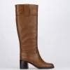 Stivale tacco 5 cm marrone pelle