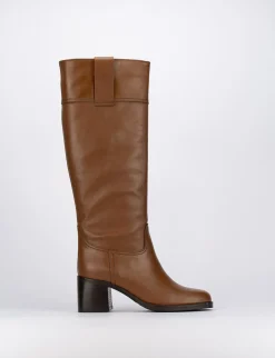 Stivale tacco 5 cm marrone pelle