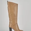 Stivale tacco 8 cm marrone pelle