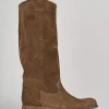 Stivale tacco 1 cm marrone camoscio