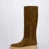 Stivale tacco 1 cm marrone camoscio