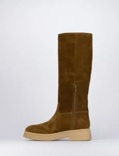 Stivale tacco 1 cm marrone camoscio