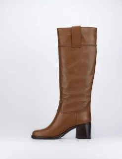 Stivale tacco 5 cm marrone pelle