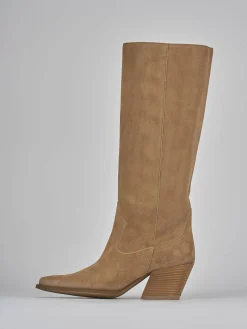 Stivale tacco 7 cm marrone camoscio