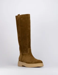 Stivale tacco 1 cm marrone camoscio